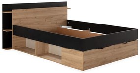 Letto matrimoniale effetto rovere con contenitore senza griglia in colore nero-naturale 160x200 cm Albo - Marckeric