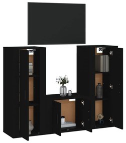 Set mobili porta tv 3 pz nero in legno multistrato