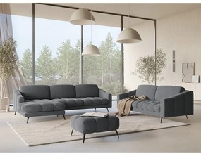 Divano angolare grigio (con penisola a sinistra) con rivestimento in velluto Nalu – Makamii