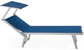 Lettino Da Mare Professionale In Alluminio Con Tettuccio Parasole Blu 186x61x39