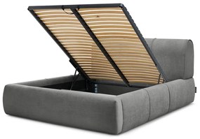 Letto matrimoniale imbottito grigio con contenitore con griglia 180x200 cm Vernon - Bobochic Paris