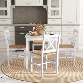 Set 4 Sedie per Cucina e Soggiorno con Schienale a Croce 41x46,5x86 cm in Legno di Pino Bianco e Rovere...
