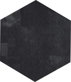 Mutina Dechiner Decor Piastrella Esagonale Rettificato Relief Spazzolato Cm 60x60 In Gres Porcellanato Nero