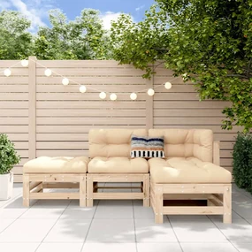 Set salotto da giardino 4 pz in legno massello di pino