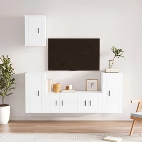 Set di mobili porta tv 5 pz bianco lucido in legno multistrato