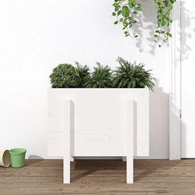 Fioriera Da Giardino Bianca 62x50x57 Cm Legno Massello Di Pino /