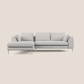 Plano divano moderno angolare con penisola in microfibra smacchiabile T11 grigio chiaro 272 cm Destro