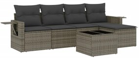 Set divano da giardino 6 pz con cuscini grigio in polyrattan