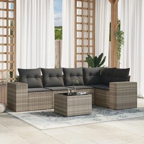 Set divano da giardino 6pz con cuscini grigio chiaro polyrattan