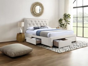 Letto con Cassetti 160 x 200 cm Tessuto Beige - LEOPOLD