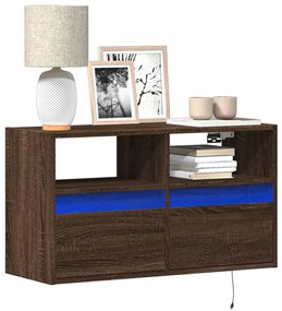 Mobile Tv A Parete Con Luci Led Rovere Marrone 80x31x45 Cm /