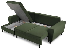 Divano letto in velluto a coste verde, angolo sinistro Moghan - Micadoni Home
