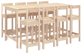 Set bar da giardino 9 pz in legno massello di pino