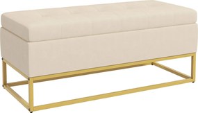 Panca Contenitore Rettangolare 110x44x49 cm con Seduta Imbottita e Gambe in Acciaio Beige...