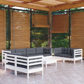 Set divani da giardino 9 pz con cuscini in massello di pino