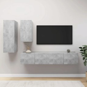 Set porta tv 4 pz grigio cemento in truciolato