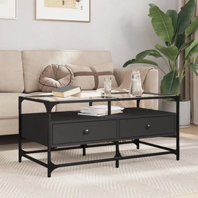 Tavolino Con Piano İn Vetro Nero 98,5x50x45 Cm Acciaio /
