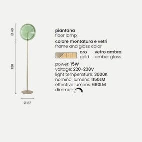 Piantana JOKEY in metallo e vetro decorato AMBRA