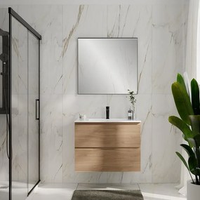 Mobile bagno con lavabo Step L80 x H60 x P46 cm, oak in mdf cannettato 2 cassetti per vasca centrale