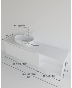 Mobile da bagno sotto lavabo bianco laccato L 180.5 x H 46 x P 46 cm 1 cassetto, lavabo non incluso