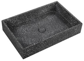 Kamalu - Lavabo da appoggio rettangolare con finitura terrazzo nero | KTERD-600N