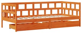 Divano letto con cassetti marrone cera 90x190 cm massello pino