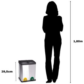 Cestino per la spazzatura 2x8 l color argento opaco in acciaio per raccolta differenziata/con pedale Tri Selectif – MSV