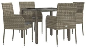 Set da Pranzo da Giardino 5 pz con Cuscini in Polyrattan Grigio