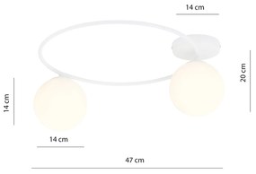 Plafoniera Minimal 2 Luci Perseo In Acciaio Bianco E Sfere In Vetro Bianco