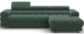 Divano angolare verde allungabile/con contenitore (con penisola a destra/con chaise lounge) con rivestimento in bouclé Felro – ELTAP