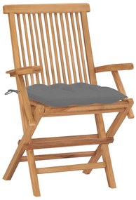 Sedie da giardino con cuscini grigi 8 pz in massello di teak