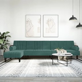 Divano Letto A L Verde Scuro 260x140x70 Cm İn Velluto /