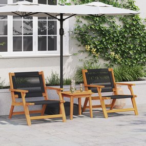Set di sedie da giardino  con tavolo, 3 pezzi, nero, legno massello di acacia