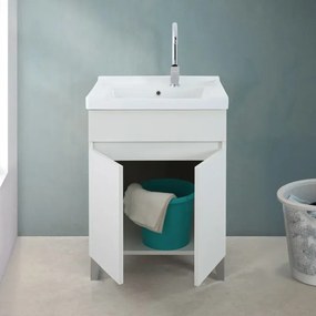 Mobile lavatoio 60x46,8 cm bianco frassinato con vasca in ceramica bianca