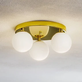 Argon Plafoniera Fatis vetro opale/ottone 3 luci rotonda