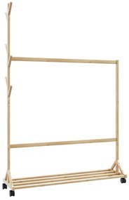 Appendiabiti Con Ganci E Ruote 100x35x157 Cm İn Bambù /