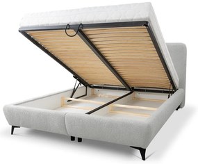 Letto matrimoniale imbottito grigio chiaro con contenitore con rete inclusa 160x200 cm Makapu – Makamii