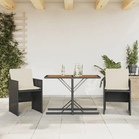 Set da bistrò 3 pz con cuscini nero in polyrattan