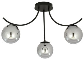 Plafoniera Moderna 3 Luci Coeo In Acciaio Nero E Diffusori In Vetro Fumè