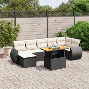 Set divani da giardino con cuscini 8 pz nero in polyrattan