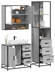 Set Mobili Da Bagno 3 Pz Grigio Sonoma İn Legno Multistrato /