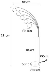 Lampada da terra nera con oro e vetro fumé 5 luci - Zuzanna