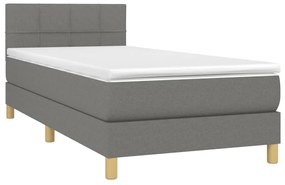 Letto a Molle Materasso e LED Grigio Scuro 90x190 cm in Tessuto