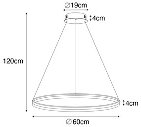 Lampada a sospensione di design bianca 60 cm con LED dimmerabile a 3 livelli - Anello