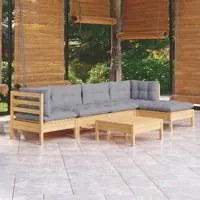 Set Divani da Giardino 6 pz con Cuscini Grigi Massello di Pino 3096363