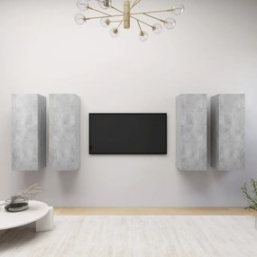 Mobili Tv 4 Pz Grigio Cemento 30,5x30x90cm İn Legno Multistrato /