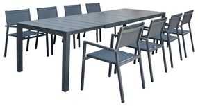 ALASKA - set tavolo in alluminio cm 214/280 x 100 x 75,5 h con 8 poltrone Aulus