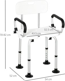 Sedia per Doccia con Braccioli 54x52x70-82 cm in Lega di Alluminio e HDPE Bianco...