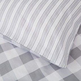 Biancheria da letto in cotone grigio, 135 x 200 cm Check and Stripe - Bianca