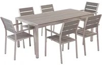 Set da Giardino 6 Sedie Tavolo Rettangolare Grigio in Legno e Alluminio Anodizzato